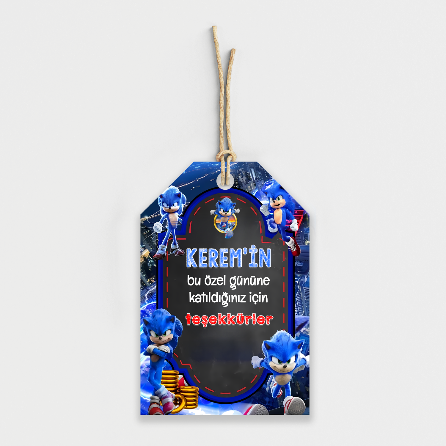 Sonic Temalı Kişiye Özel Teşekkür Kartı 8'li