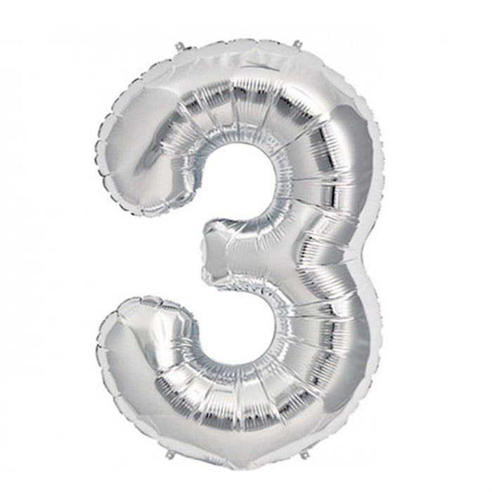 3 Rakam Gümüş Folyo Balon 1 Metre