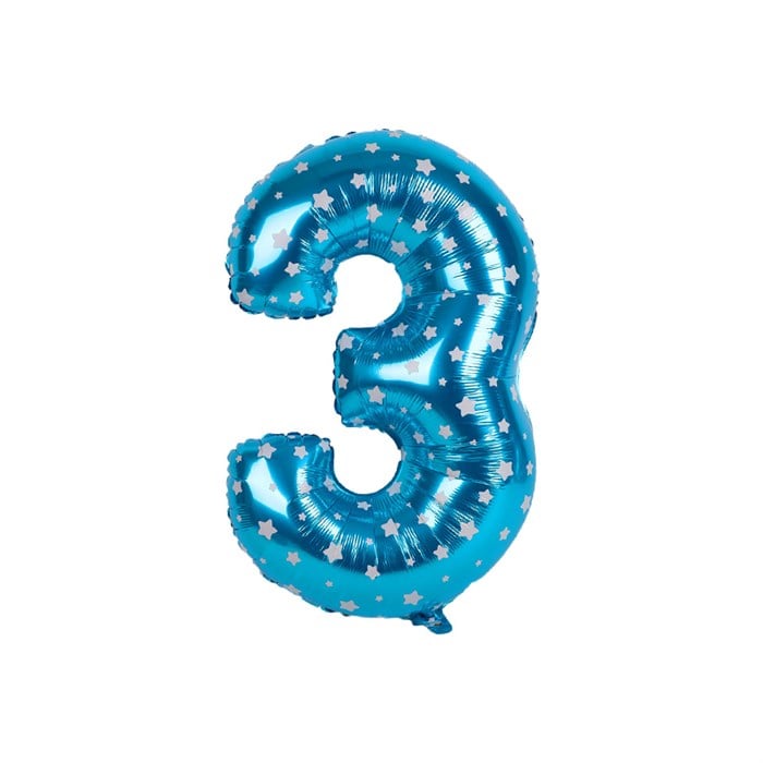 3 Rakam Mavi Yıldızlı Folyo Balon 40 cm