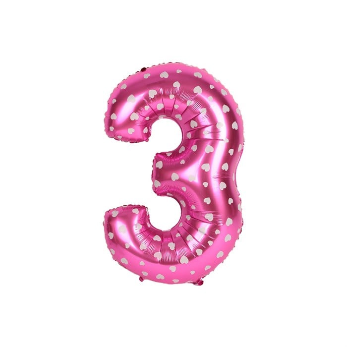 3 Rakam Pembe Kalpli Folyo Balon 40 cm