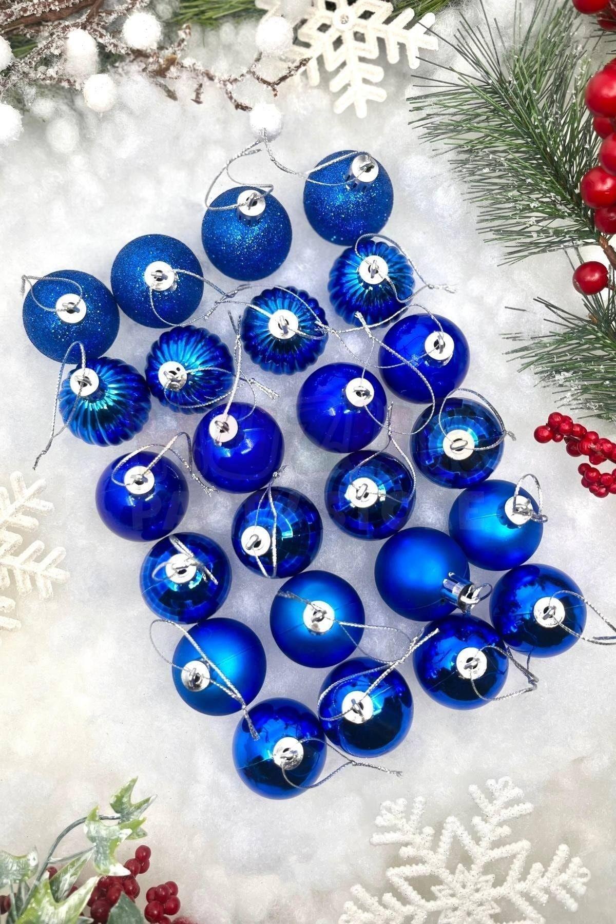 32li Lacivert Mat ve Parlak Karışık 3 cm Ağaç Süsü