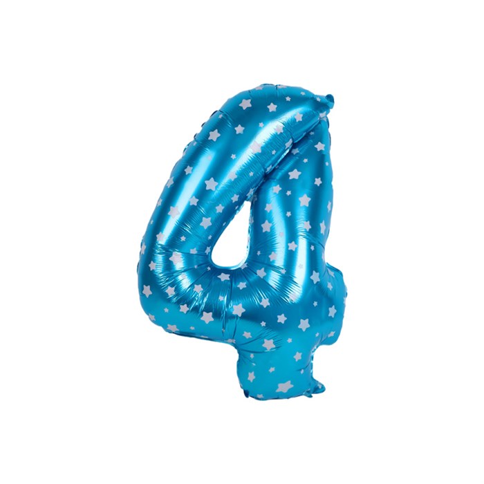 4 Rakam Mavi Yıldızlı Folyo Balon 40 cm