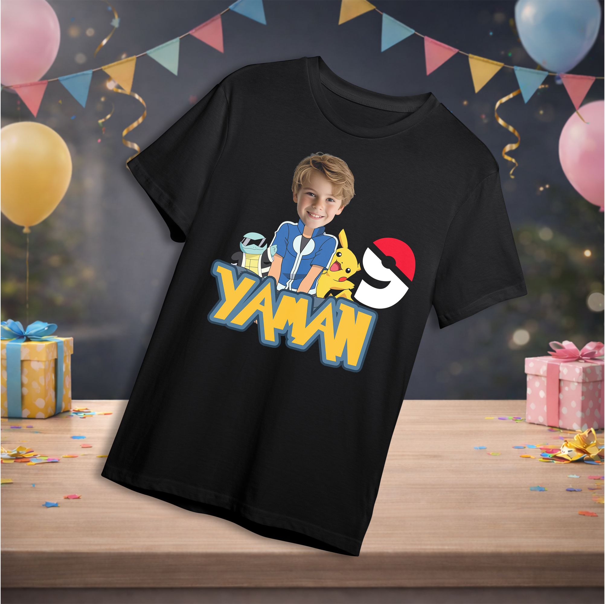 Pokemon Temalı Kişiye Özel Kafa Tasarımlı  T-Shirt 
