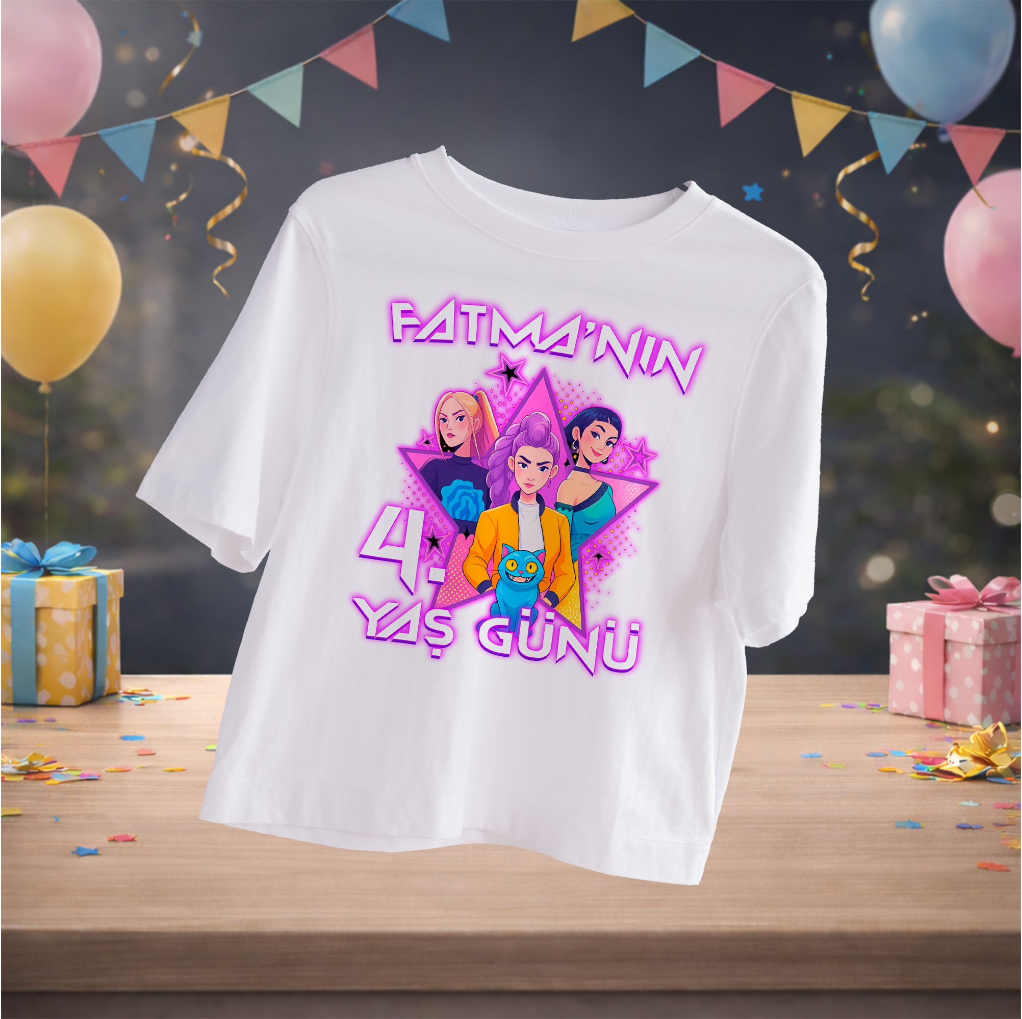 K Pop Temalı Kişiye Özel T-Shirt Beyaz