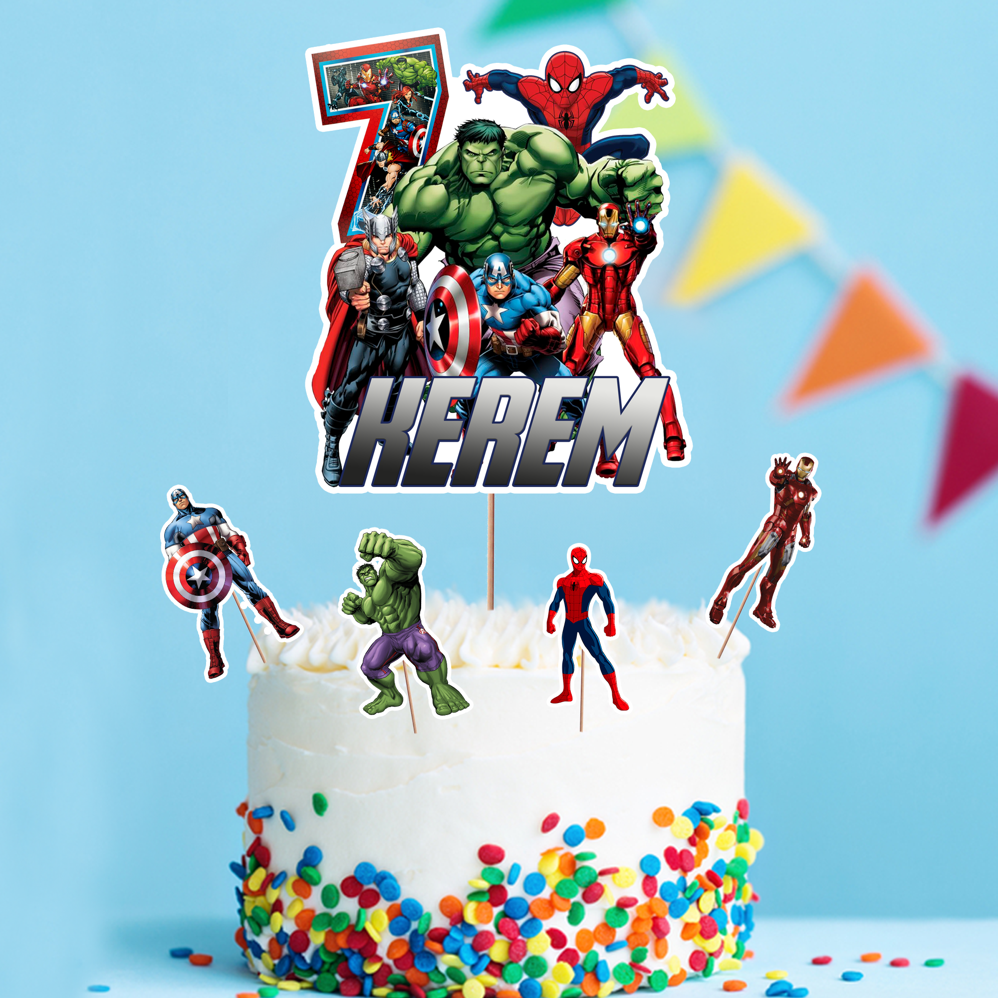 Kişiye Özel Avengers Temalı Pasta Süsü Seti