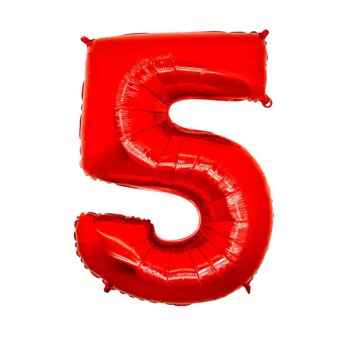5 Rakam Kırmızı Folyo Balon 40 cm