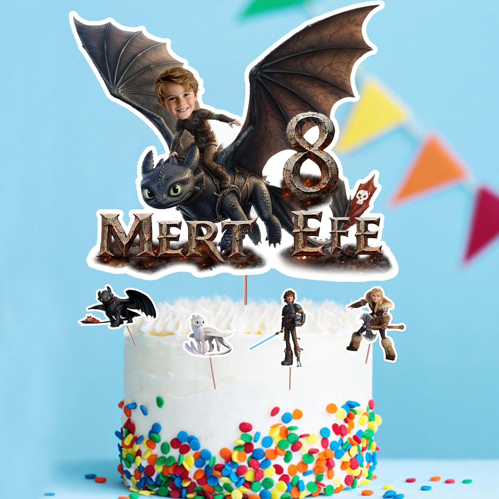 Kişiye Özel How to Train Your Dragon İsimli Pasta Süsü Seti