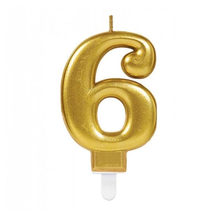 6 Yaş Rakam Işıltılı Gold Mum