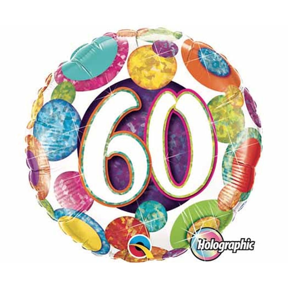 60 Yaş Temalı Yuvarlak Renkli Folyo Balon