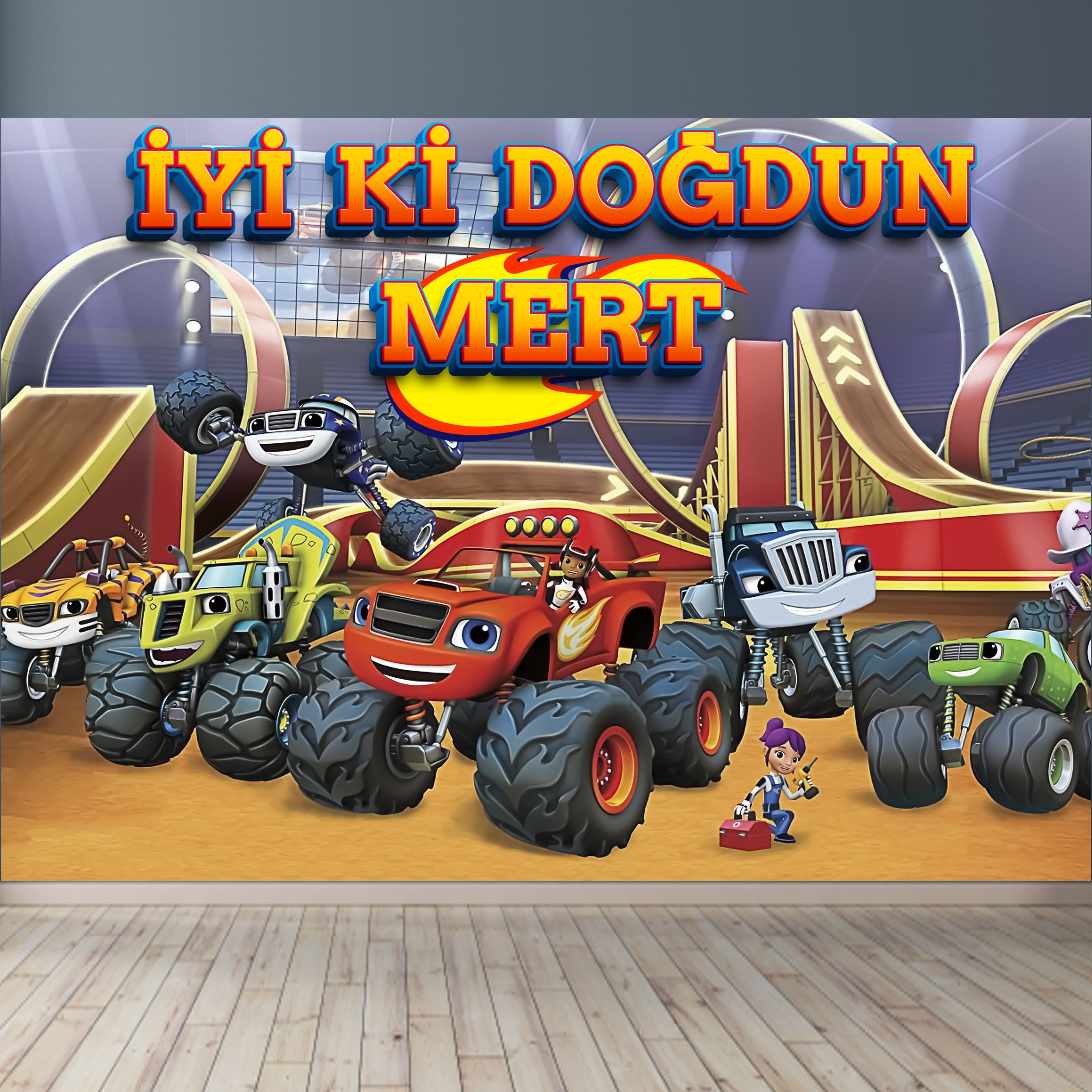 Blaze ve Yol Canavarları Temalı  Kişiye Özel Afiş Banner