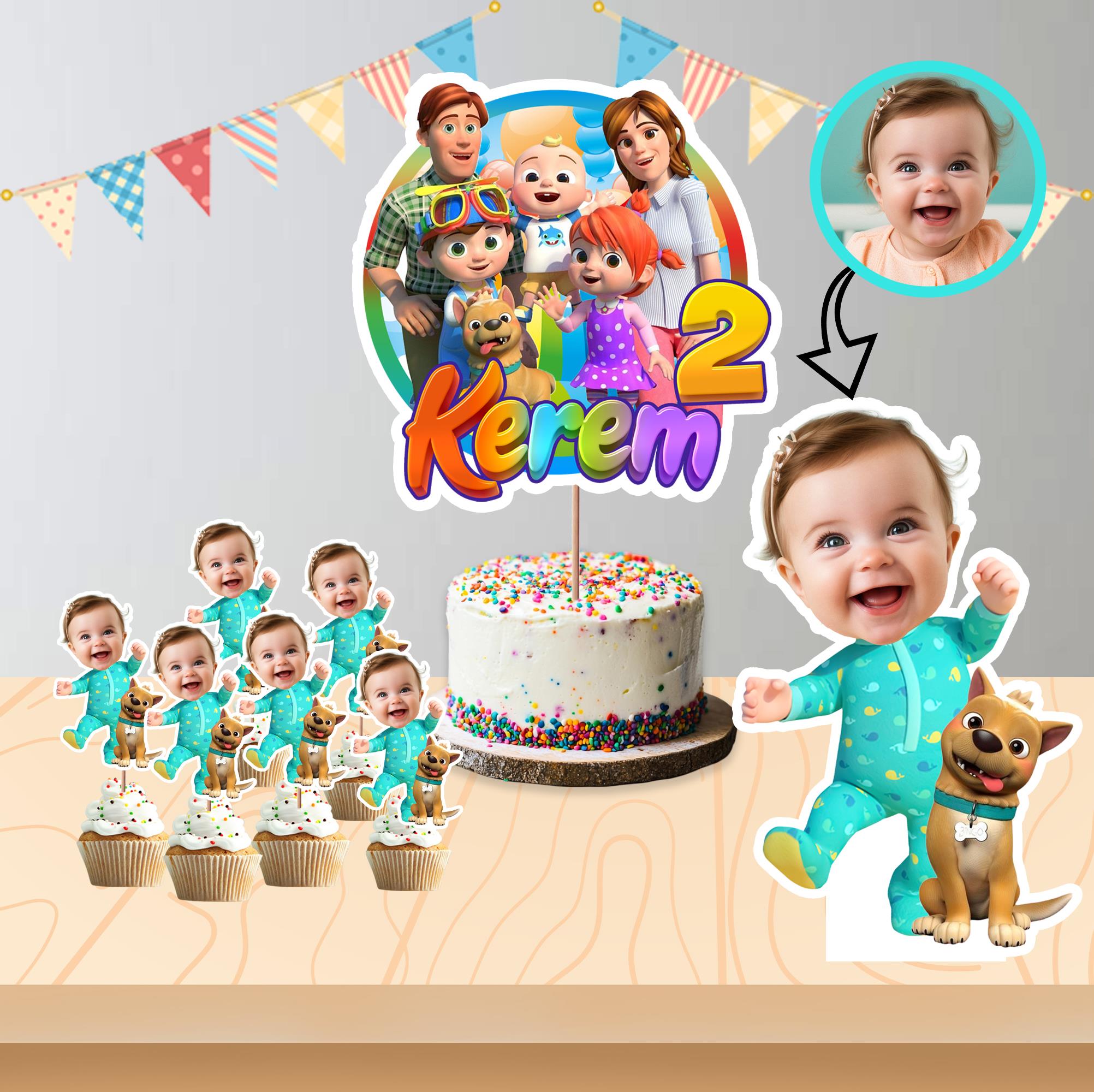 Kişiye Özel  Cocomelon Temalı Pano ve Pasta Süsü Seti