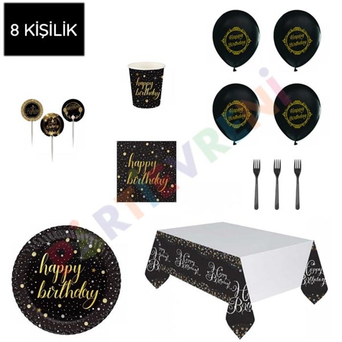 8 Kişilik Yetişkin Parti Seti Ekonomik Siyah