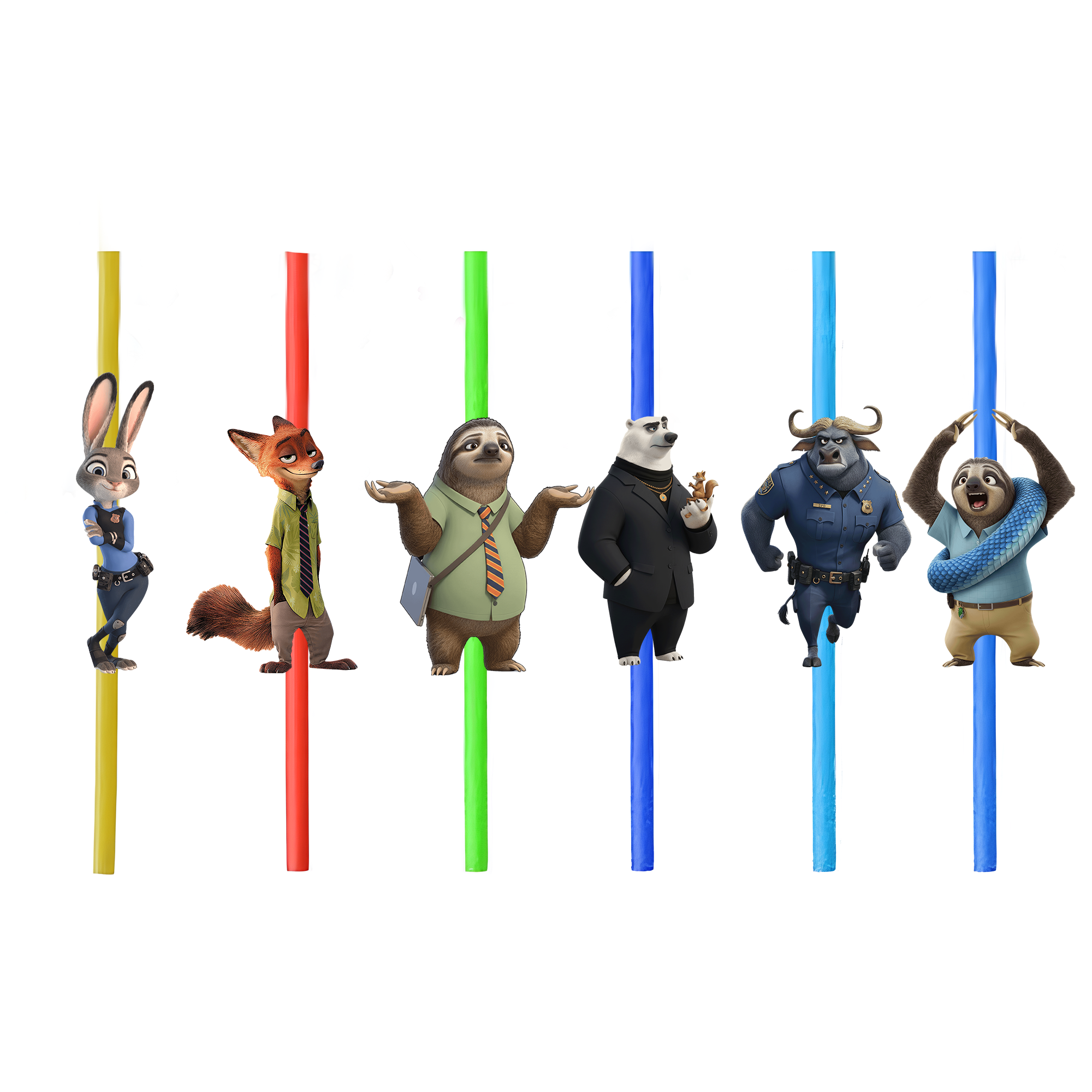 Zootopia Temalı Plastik Pipet