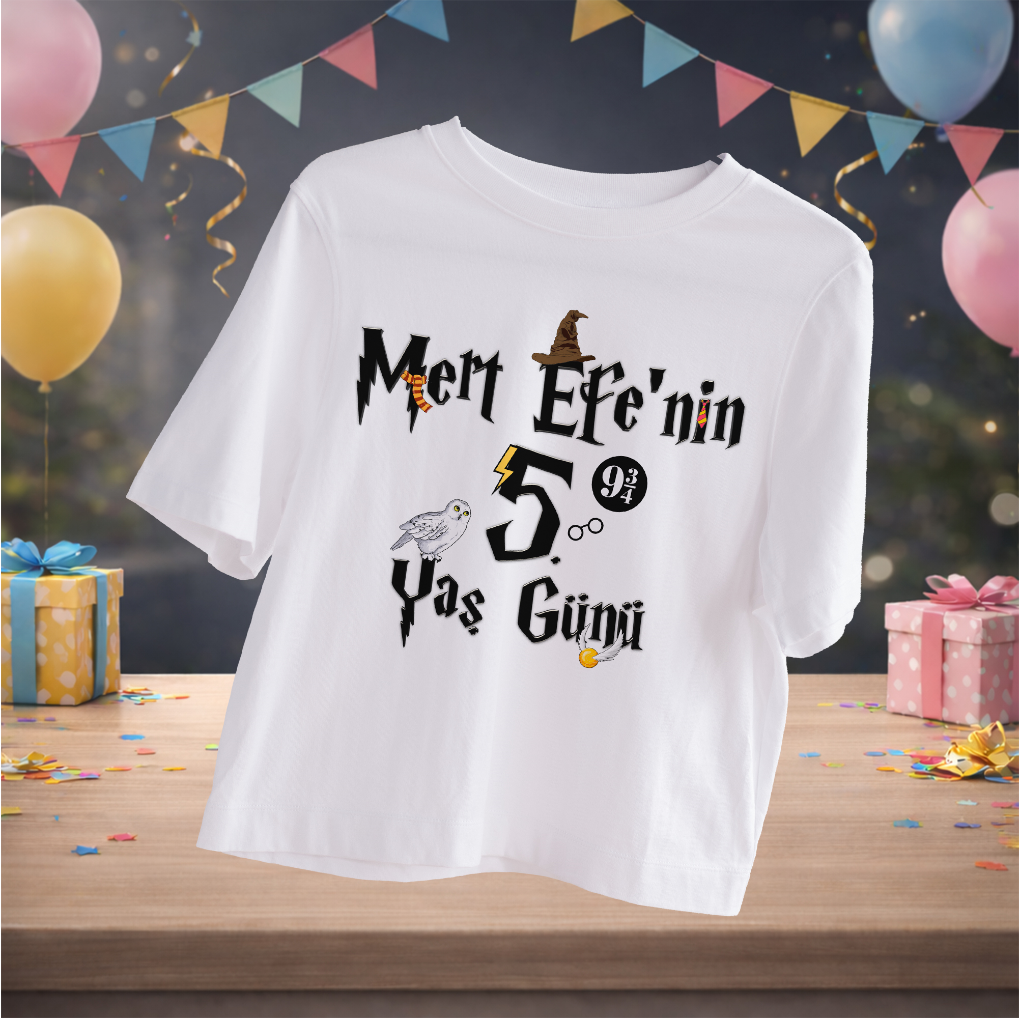 Harry Potter Temalı Kişiye Özel T-Shirt Beyaz