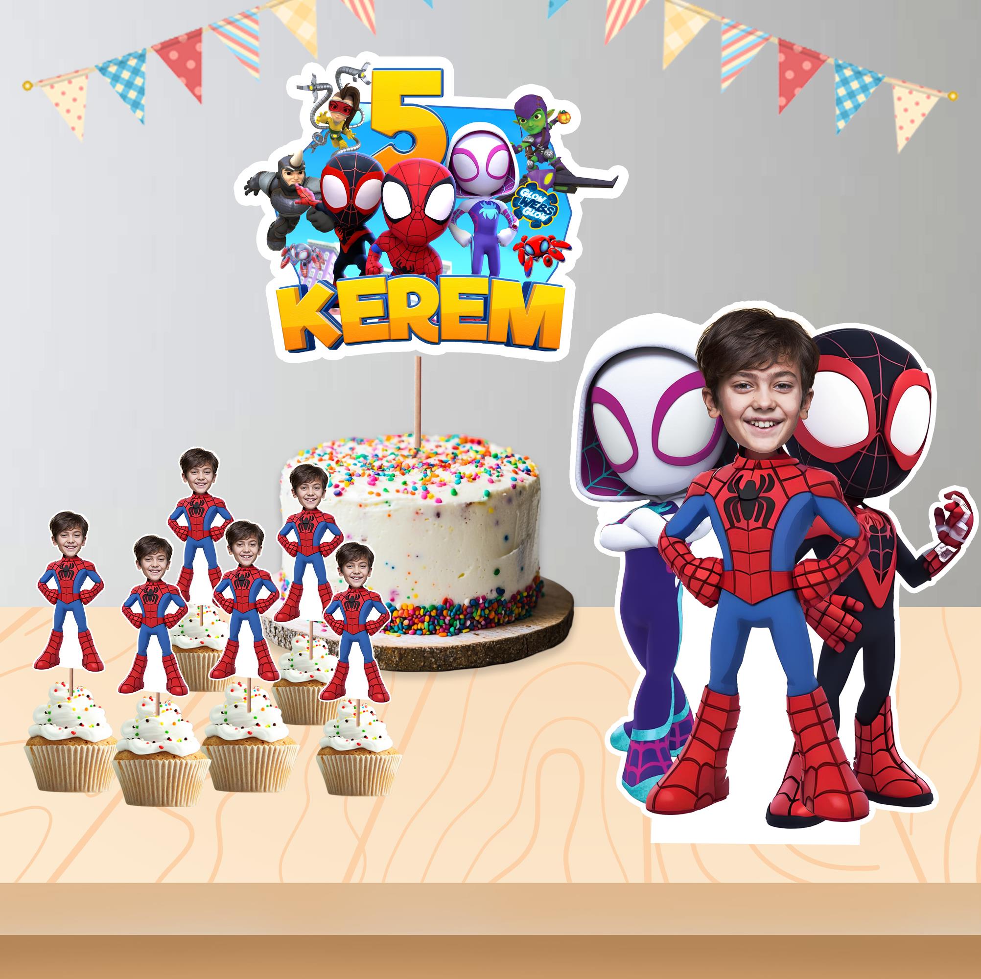 Kişiye Özel Spidey Temalı Pano ve Pasta Süsü Seti