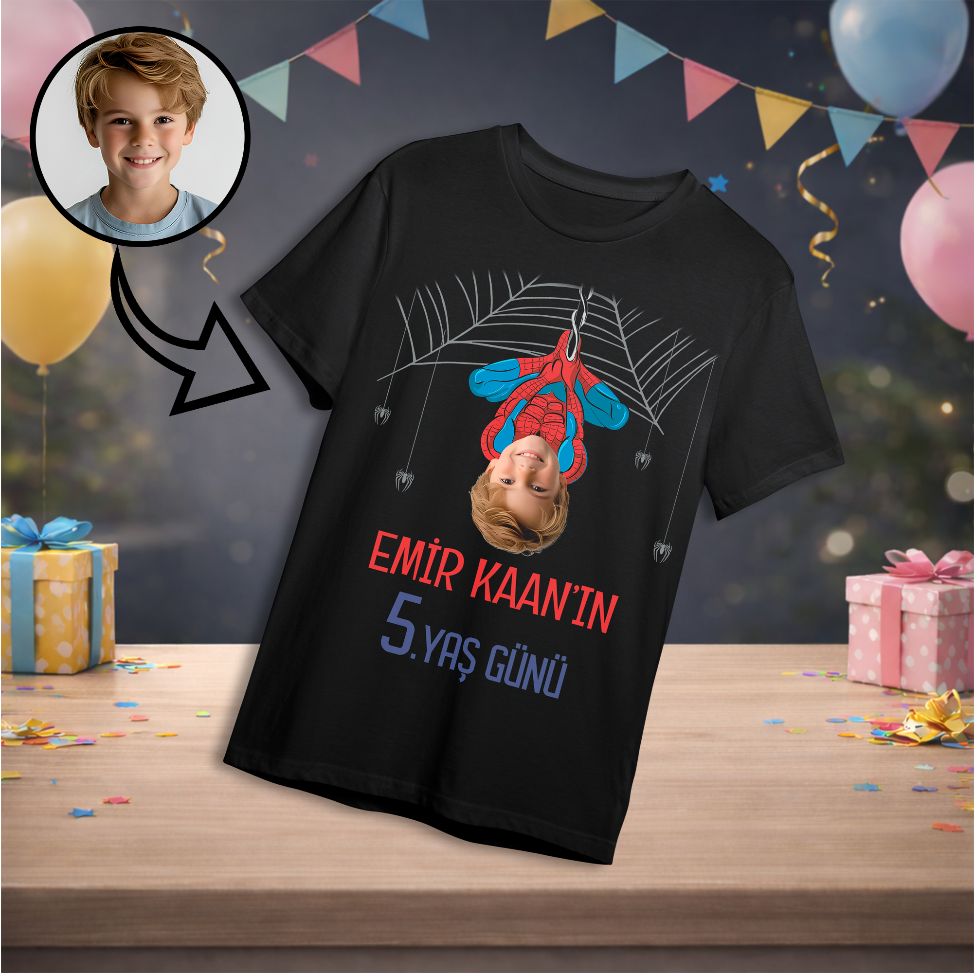 Spiderman Temalı Kişiye Özel Kafa Tasarımlı  T-Shirt 