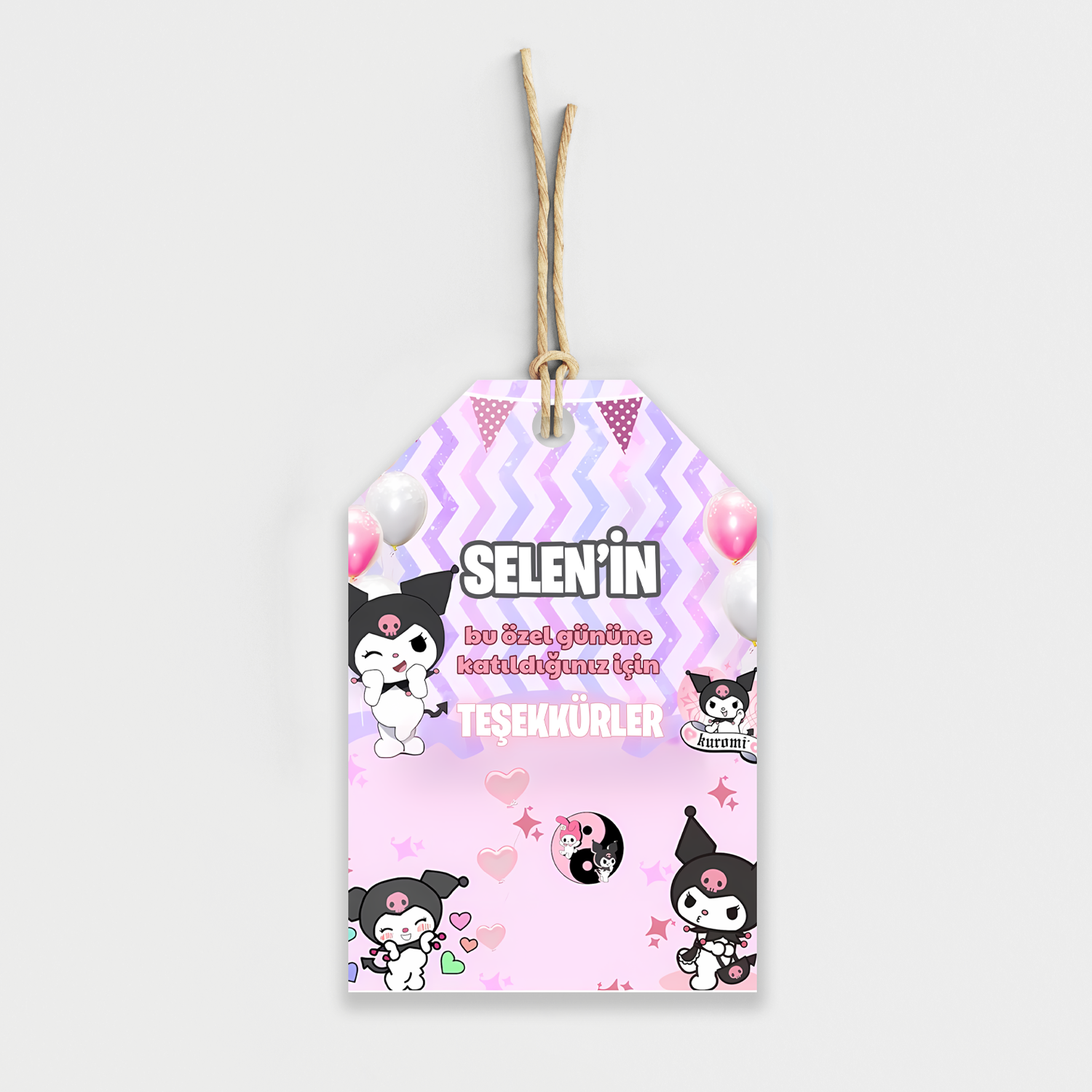 Kuromi Temalı Kişiye Özel Teşekkür Kartı 8'li	