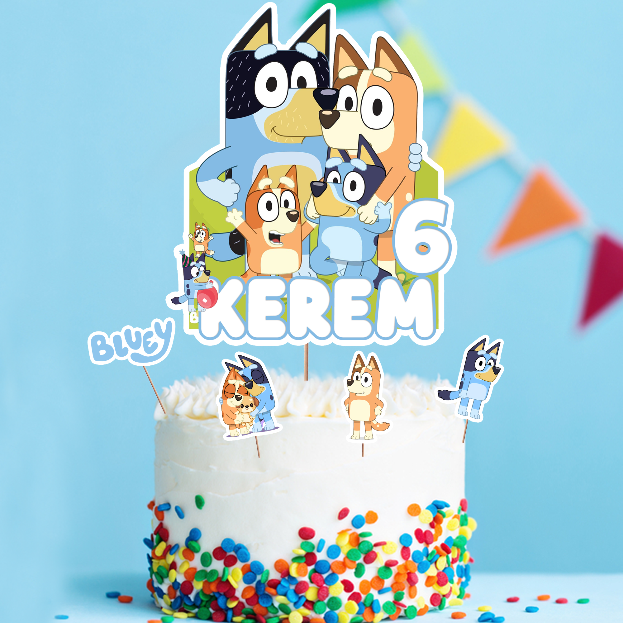 Kişiye Özel Bluey Temalı Pasta Süsü Seti