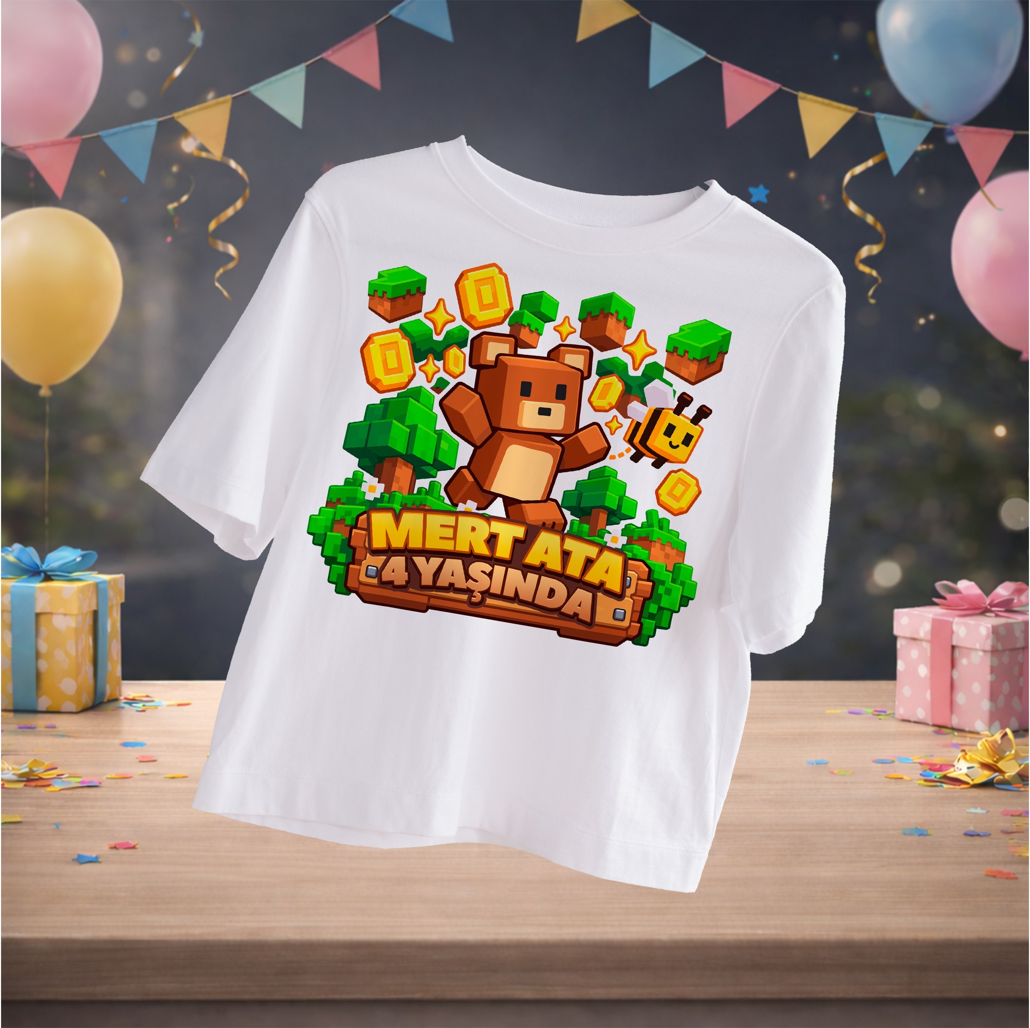 Super Bear Adventure Temalı Kişiye Özel T-Shirt Beyaz
