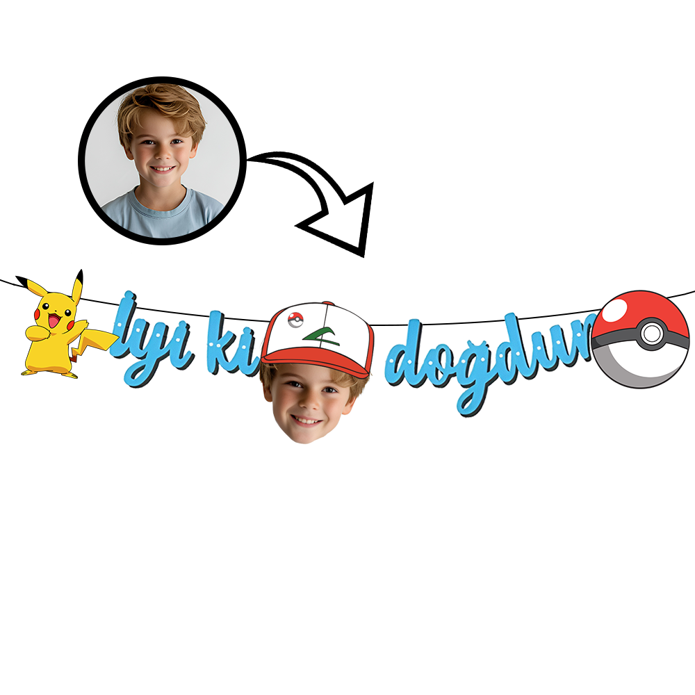 Kişiye Özel Pokemon Temalı Happy Birthday Afiş Banner