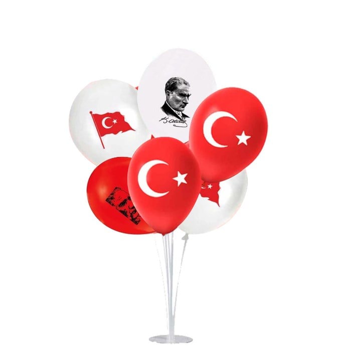 Atatürk ve Türk Bayraklı Ayaklı Balon Standı