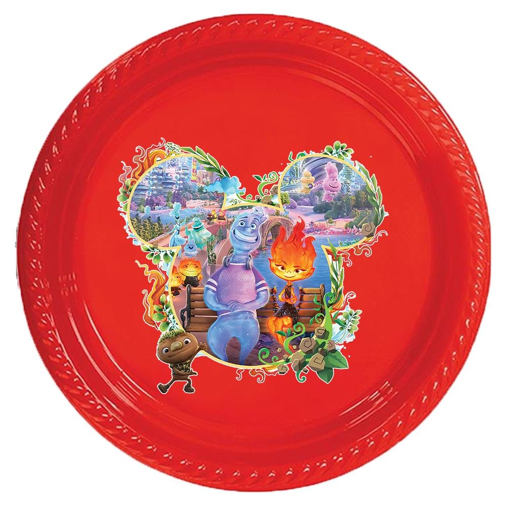 Ateş ve Su Temalı Kırmızı Tabak 5 Adet