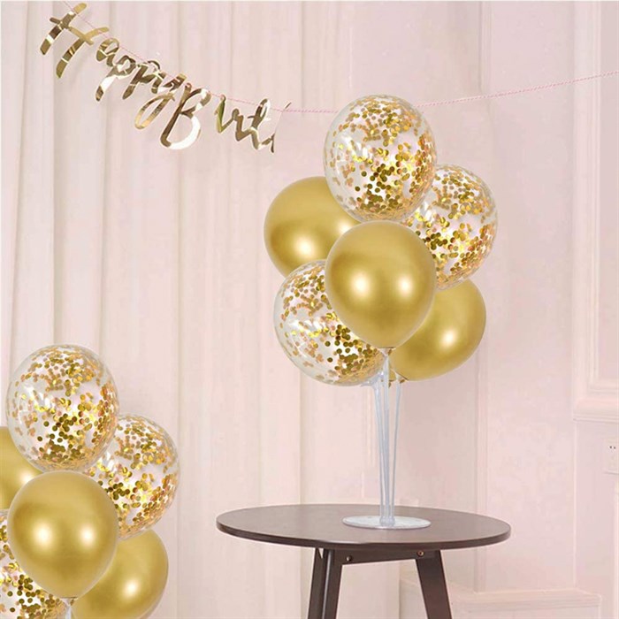 Ayaklı Balon Standı - Gold konfetili Gold Balonlu