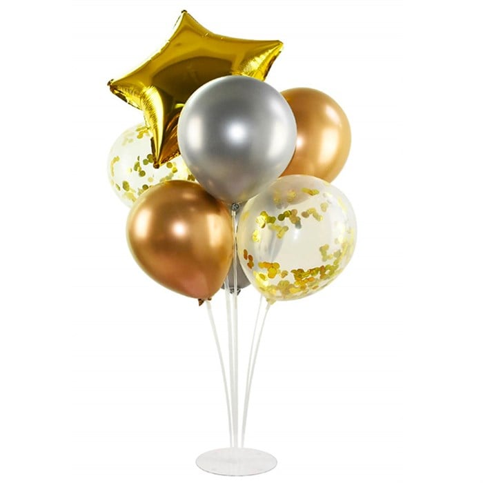 Ayaklı Balon Standı - Gold konfetili Yıldız Balonlu