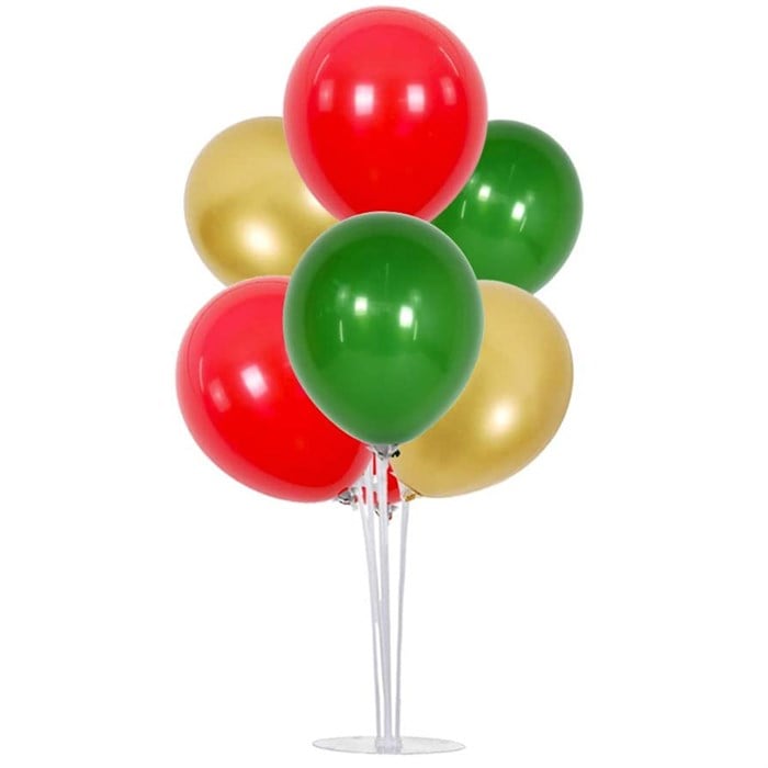 Ayaklı Balon Standı - Gold Koyu Yeşil Kırmızı Balonlu