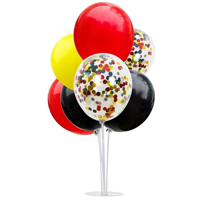 Ayaklı Balon Standı - Karışık Konfetili Siyah Kırmızı Sarı Balonlu