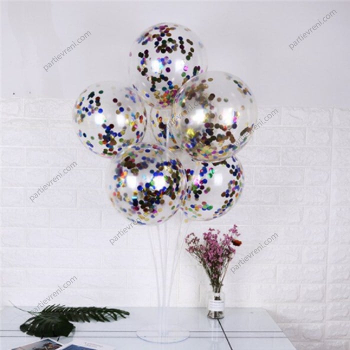 Ayaklı Balon Standı - Karışık Konfetili Şeffaf Balonlu