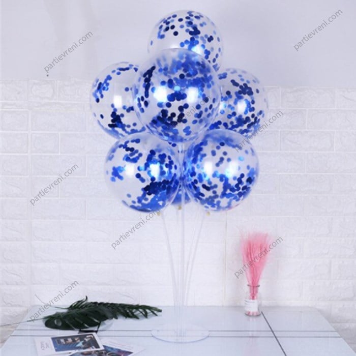 Ayaklı Balon Standı - Mavi Konfetili Şeffaf Balonlu