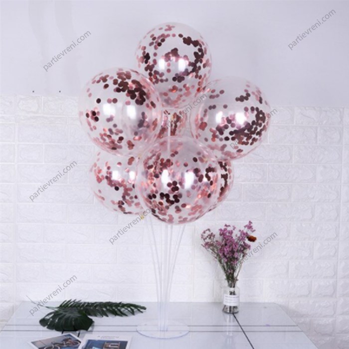 Ayaklı Balon Standı - Rose Konfetili Şeffaf Balonlu