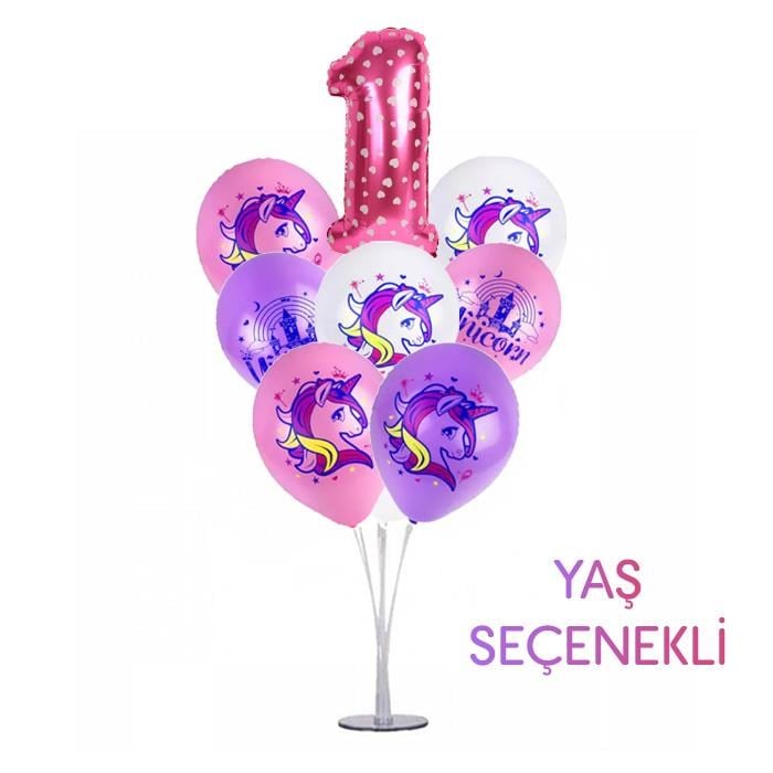 Ayaklı Balon Standı - Unicorn Temalı ve Yaş Seçenekli