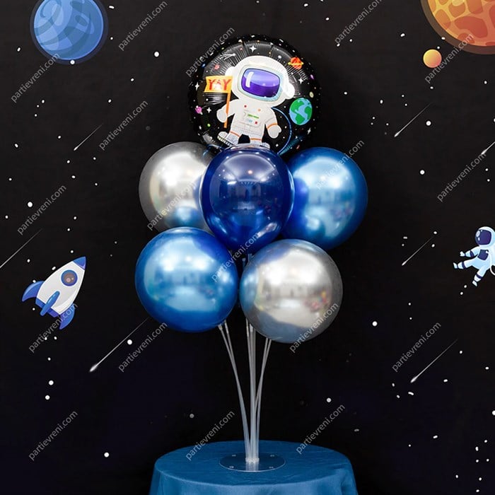 Ayaklı Balon Standı - Uzay ve Krom Balonlu