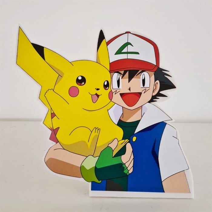 Ayaklı Dekor Pano - Ash ve Pikachu - 30 cm