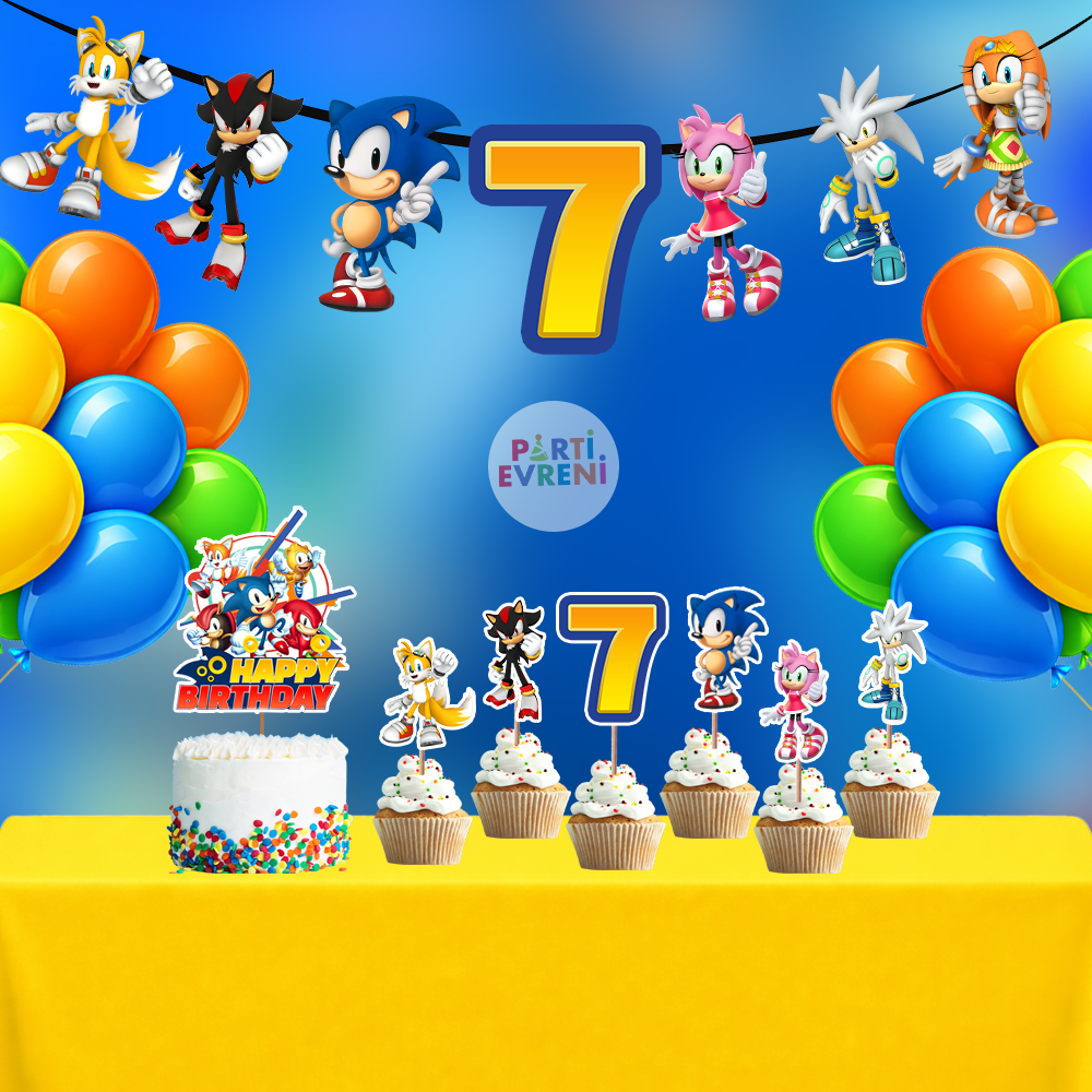 Sonic Boom Temalı Doğum Günü Seti | Yaş Seçenekli Afiş, Pasta Süsü Seti, Balon