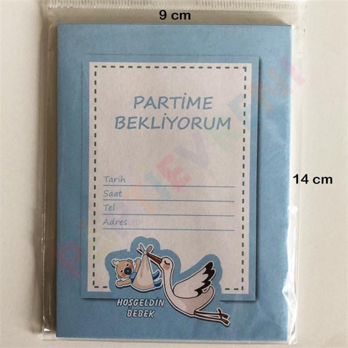 Baby Shower Temalı Mavi Davetiye - 10 Adet