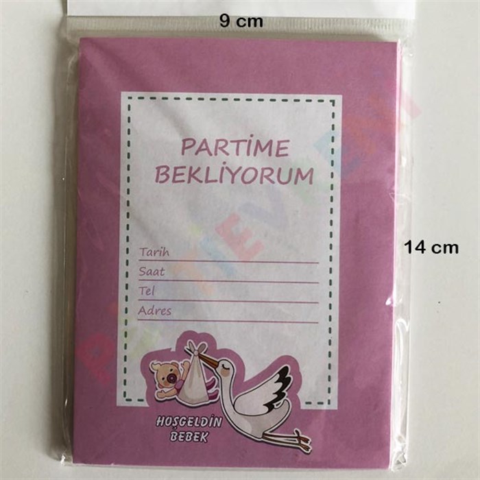 Baby Shower Temalı Pembe Davetiye - 10 Adet