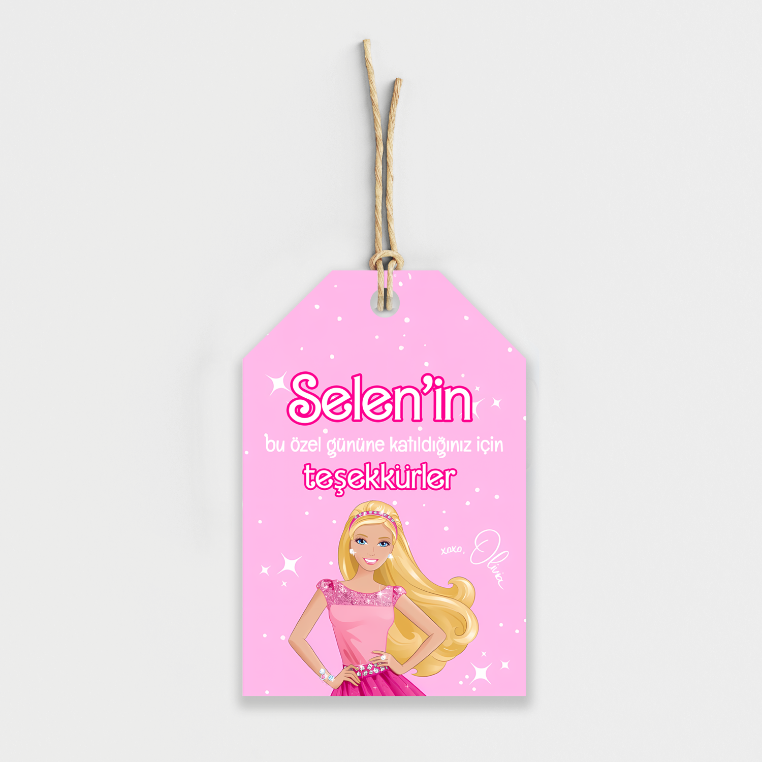 Barbie Temalı Kişiye Özel Teşekkür Kartı 8'li