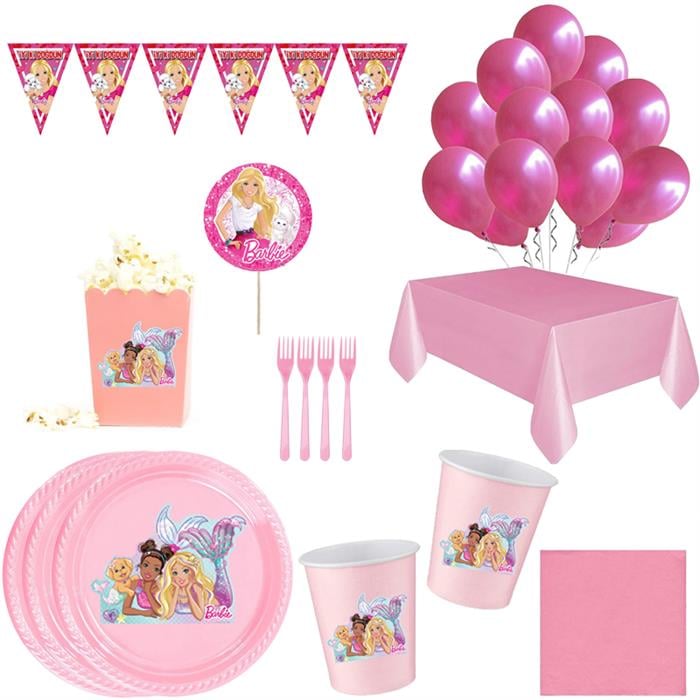 Barbie Temalı Pembe Eko Doğum Günü Seti 15 Kişilik