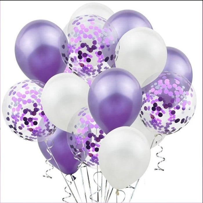 Beyaz Mor Konfetili Balon Seti 15 Adet