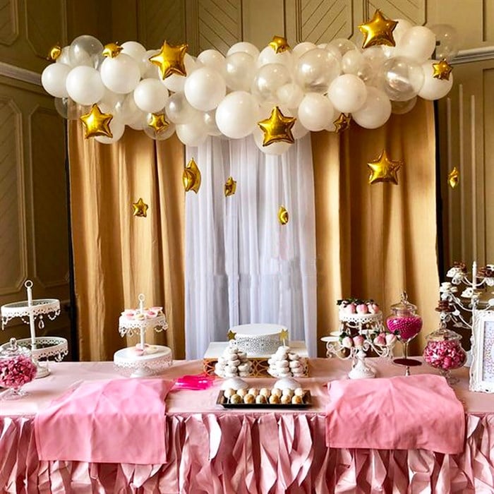 Beyaz Şeffaf Gold Yıldızlı Zincir Balon Seti