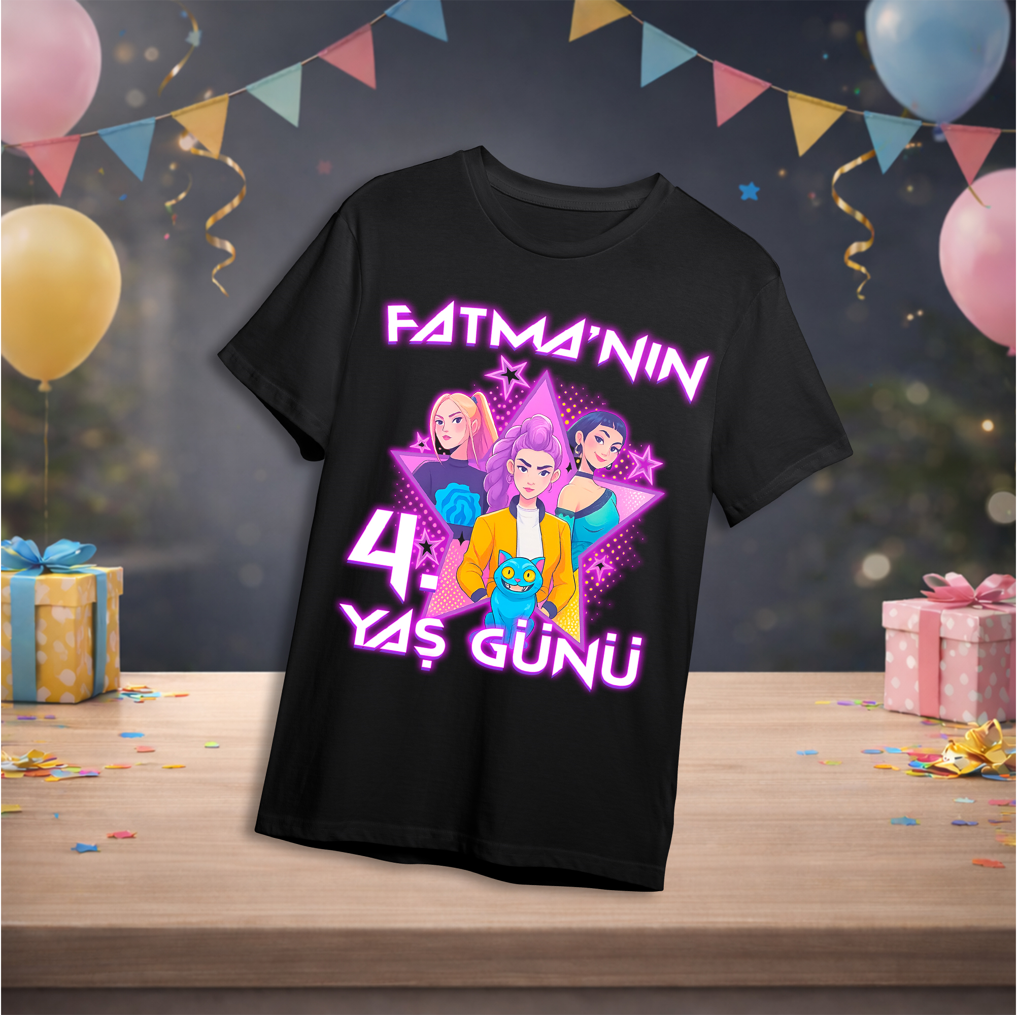 K Pop Temalı Kişiye Özel T-Shirt Siyah
