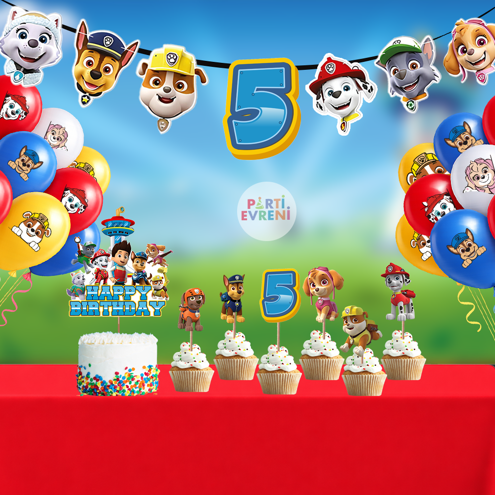 Paw Patrol  Doğum Günü Seti | Yaş Seçenekli Afiş, Pasta Süsü Seti, Balon