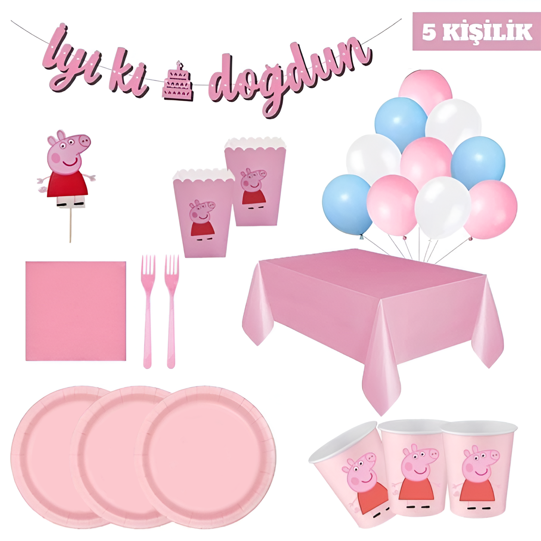 Peppa Pig Doğum Günü Seti 5 Kişilik