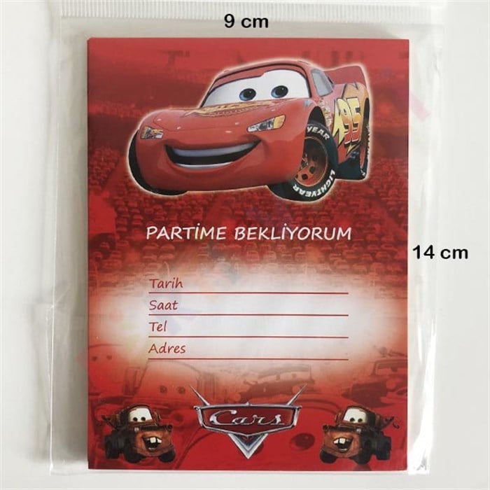 Cars Arabalar Temalı Davetiye - 10 Adet