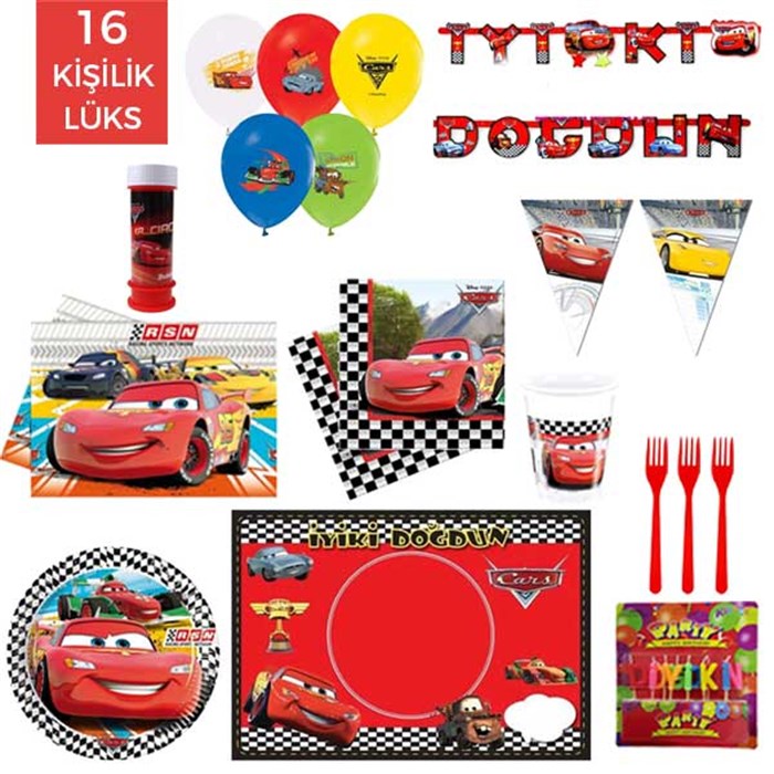 Cars Doğum Günü Lüks Parti Seti 16 Kişilik 