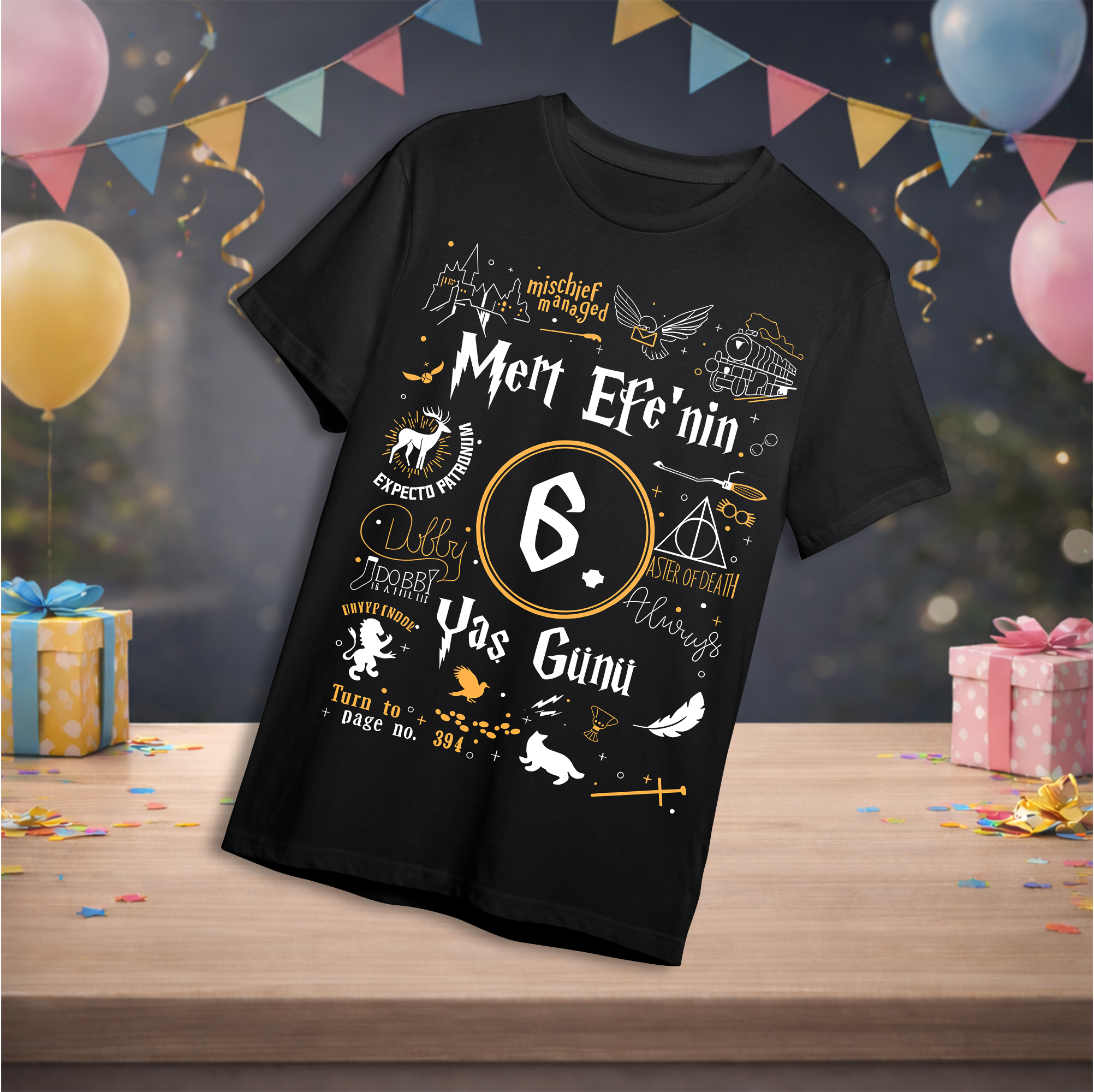 Harry Potter Temalı Kişiye Özel T-Shirt Siyah