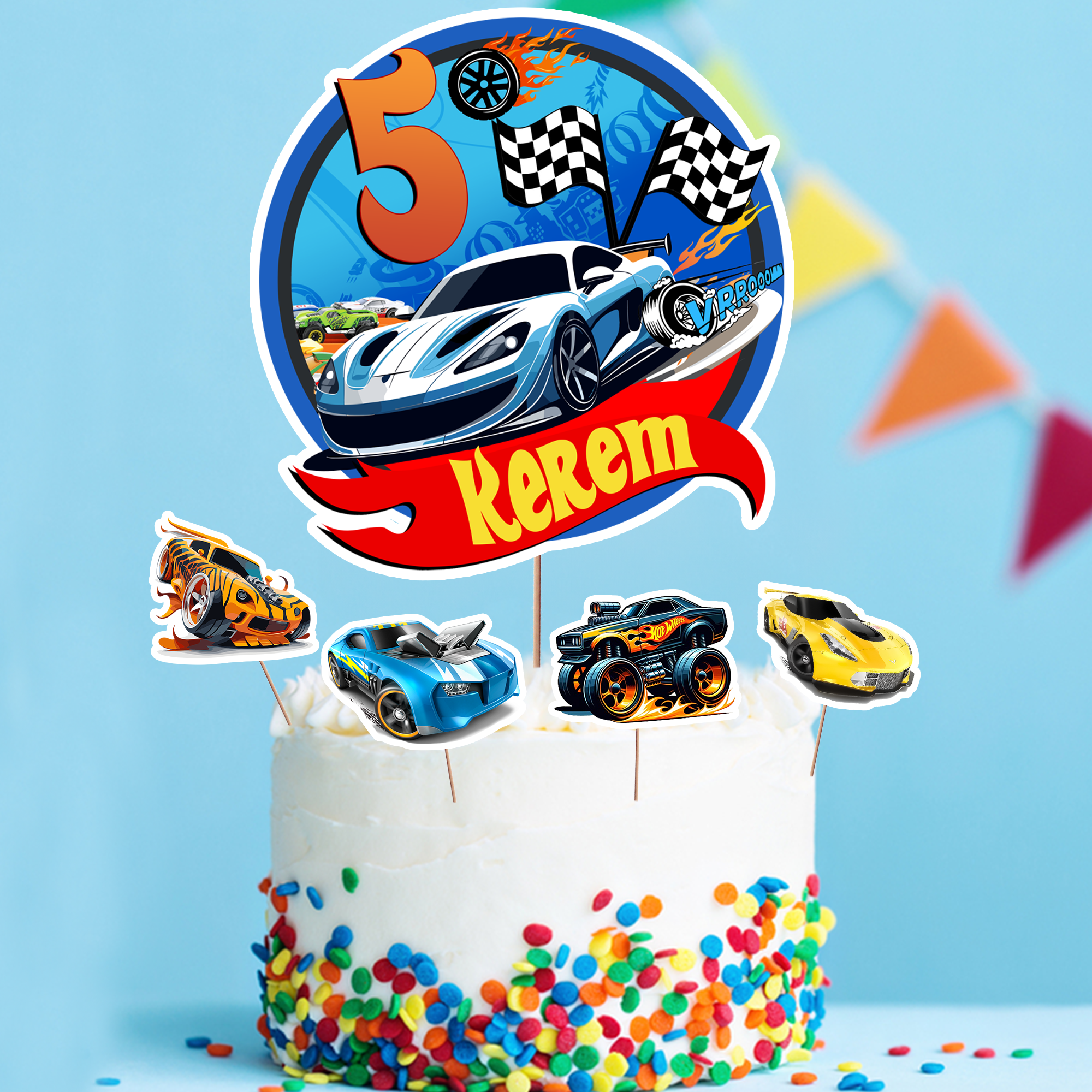 Kişiye Özel Hotwheels Temalı Pasta Süsü Seti